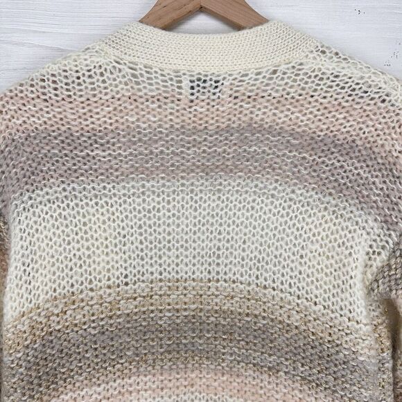 Anthropologie Numph Open Front Long Cardigan XS Stripe Cream Chunky Knit Mohair - Picture 9 of 16